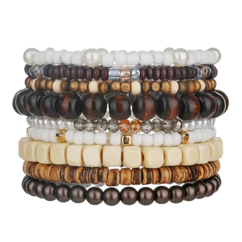 Best-selling Multi-layer Buddha Wood Bead Bracelets Sets Men's Retro Style Multi-layer Elastic Thread Adjustable Wooden Bracelet
