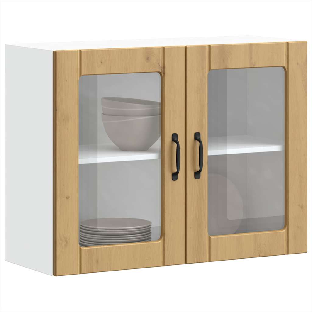 Wall Mounted Kitchen Cabinet with Glass Door Artisan Oak Wood Composite
