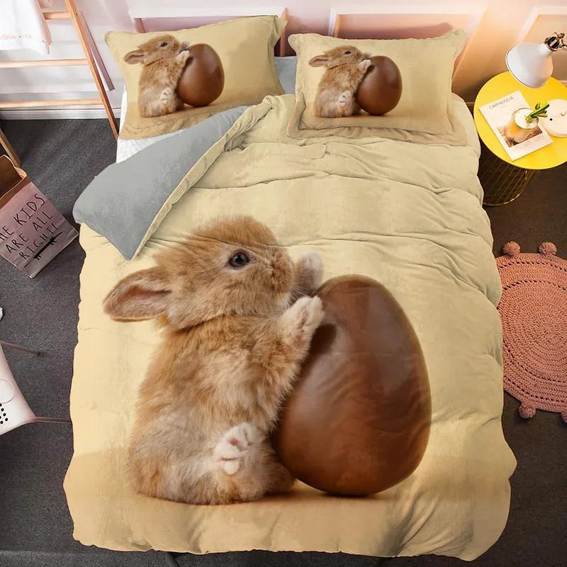 Comforter Cartoon Rabbit King Queen Pet Animal Carrot Bedding Set For Kids Easter Theme Bule 2/3Pcs Polyester