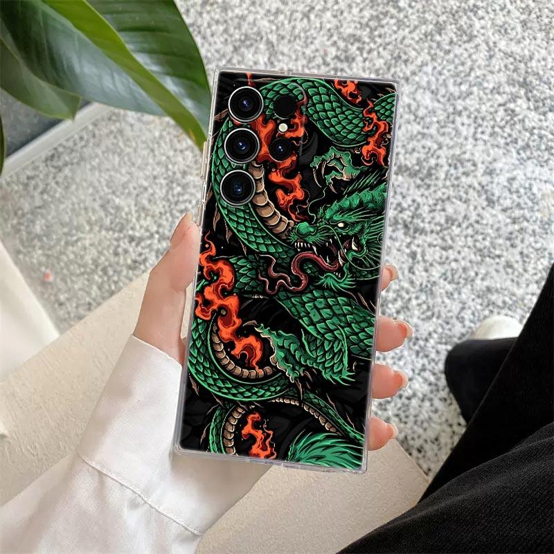 Oni Maske Kunst Drache Klare Hülle Für Samsung Galaxy S26 S25 S24 S23 Ultra S20 S21 FE S22 Plus S26 Ultra S25FE 5G Weiche Handyhülle