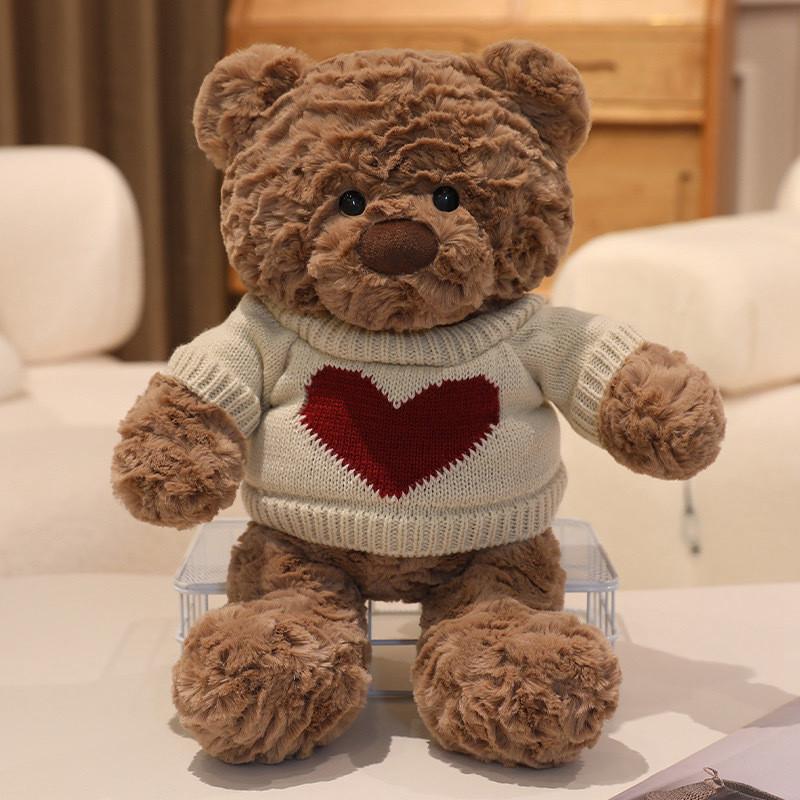 Plush Bear Teddy Stuffed With Cozy Sweater Soft Huggable Bedtime Gift Companion