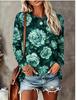 Women Long Sleeve T‑Shirt Blue Purple Poppy Watercolor Floral All‑Over Print Crew Neck Loose Casual Daily Tops