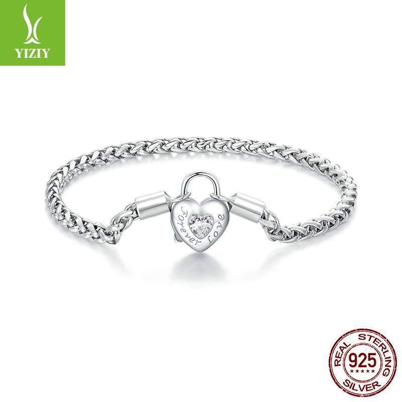 Stylish Versatile Heart Lock Basic Bracelet, Simple Heart-Shaped S925 Silver Diy Bracelet