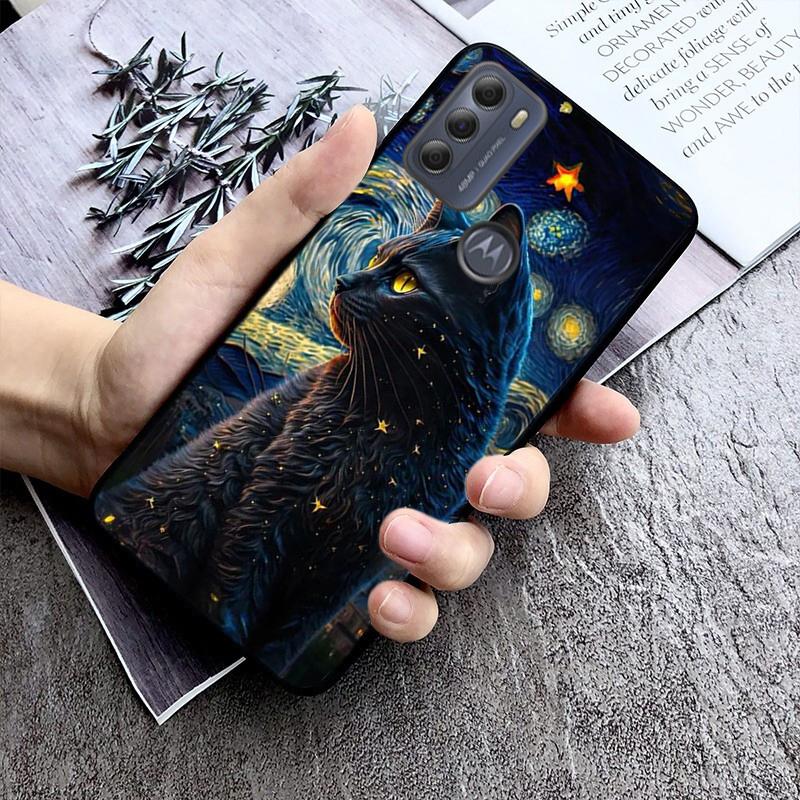 Cat Starry Night Van Gogh Case For Motorola Edge 50 40 Pro 50 40 30 Ultra Neo Fusion Moto G84 G54 G85 G62 G53 G72