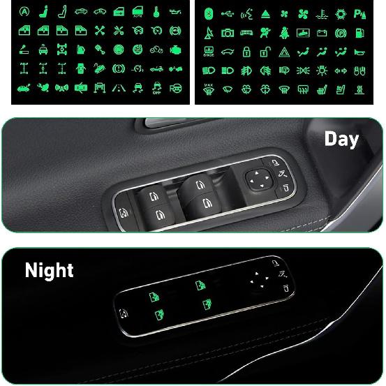 117PCS Car Switch Panel Sticker, Auto Switch Label Decal Kit for Switches Panel, Luminous Car Button Sticker, Graphic Text Auto Rocker Switches