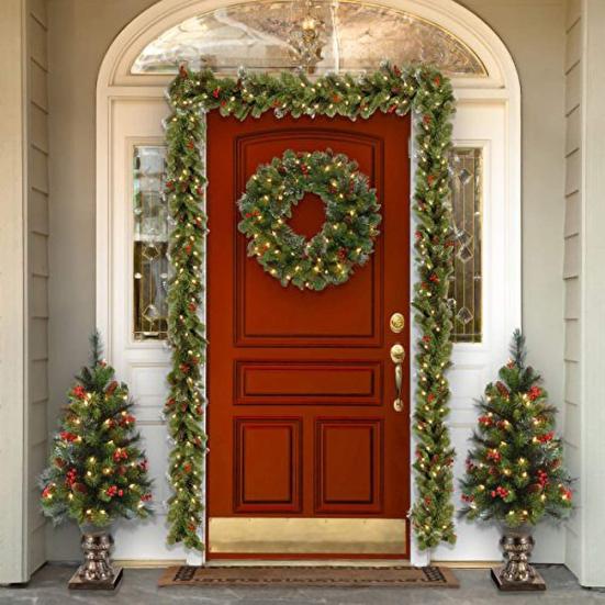 Christmas Wreath with Light Frosted Artificial Wreath with Berries And Pine Cones for Front Door Window Wall Indoor Outdoor Holiday Decoration