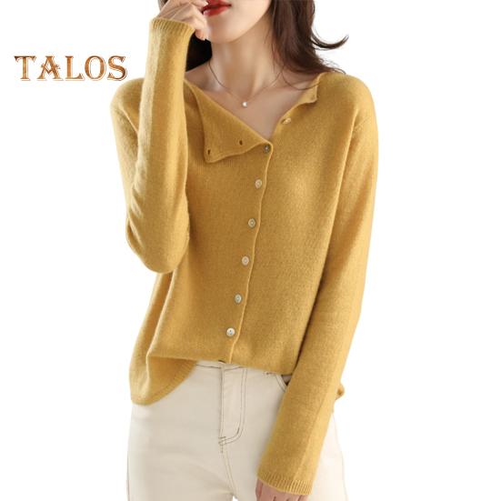 

Вязаные топы женские с длинным рукавом и круглым вырезом повседневные топы в домашнем стиле однотонные однобортные облегающие эластичные футболки повседневная одежда L жёлтый