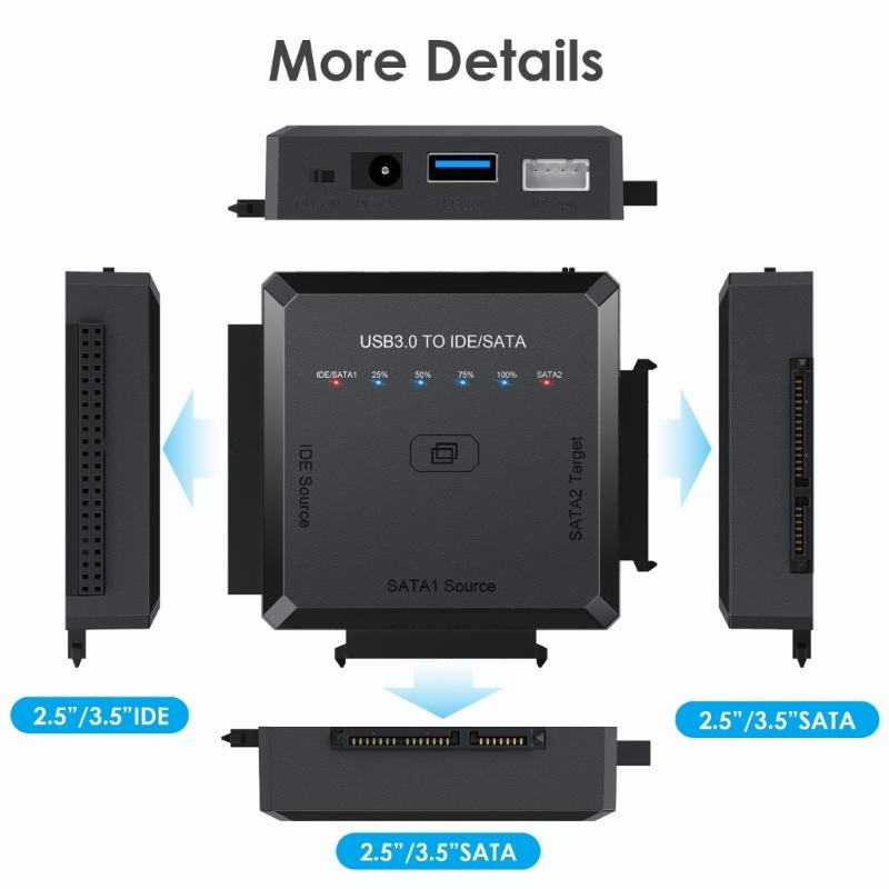 Multifunktions-Festplatten-Schnittstellen-Adapter, USB 3.0 auf SATAs/IDE für 2,5"/3,5" Laufwerke mit One-Touch-Backup, Netzteil im Lieferumfang enthalten