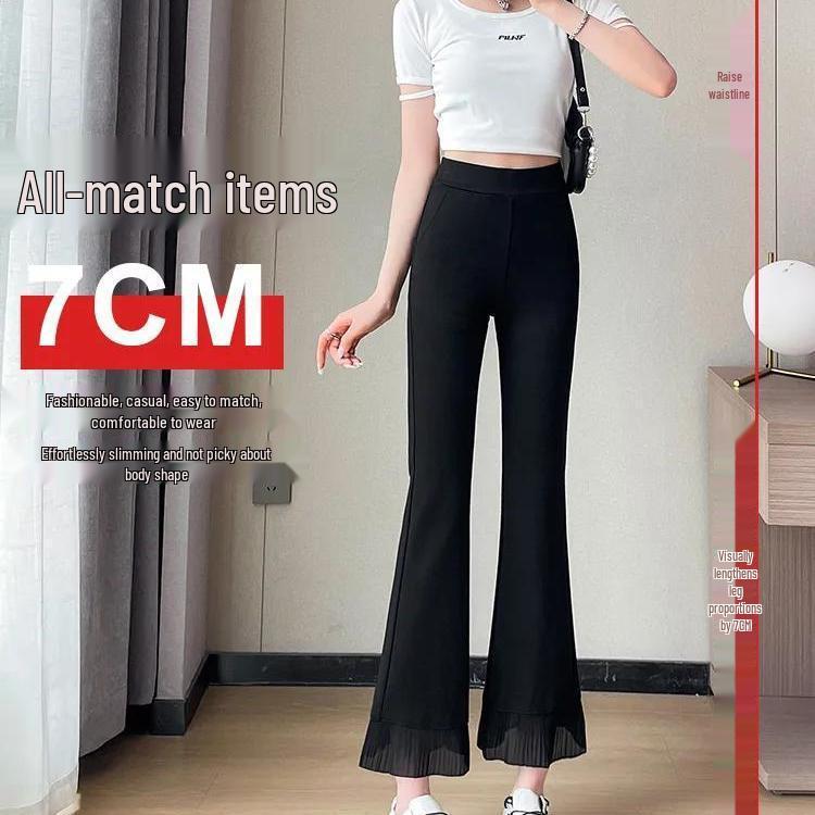

Women s Trendy High Waist Micro Flare Pants with Lace Patchwork and Mesh Ruffles 3XL, 145-155 jin