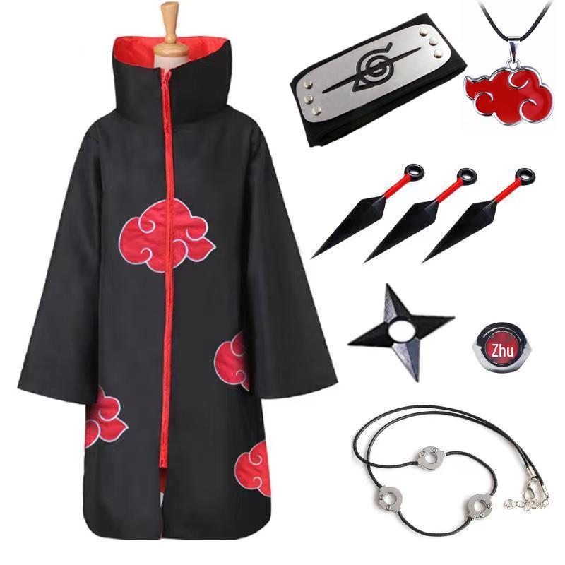 Set pláště Akatsuki s červenými mraky: Obsahuje plášť Naruto, prsten, doplňky čelenky - Ideální pro halloweenský kostým