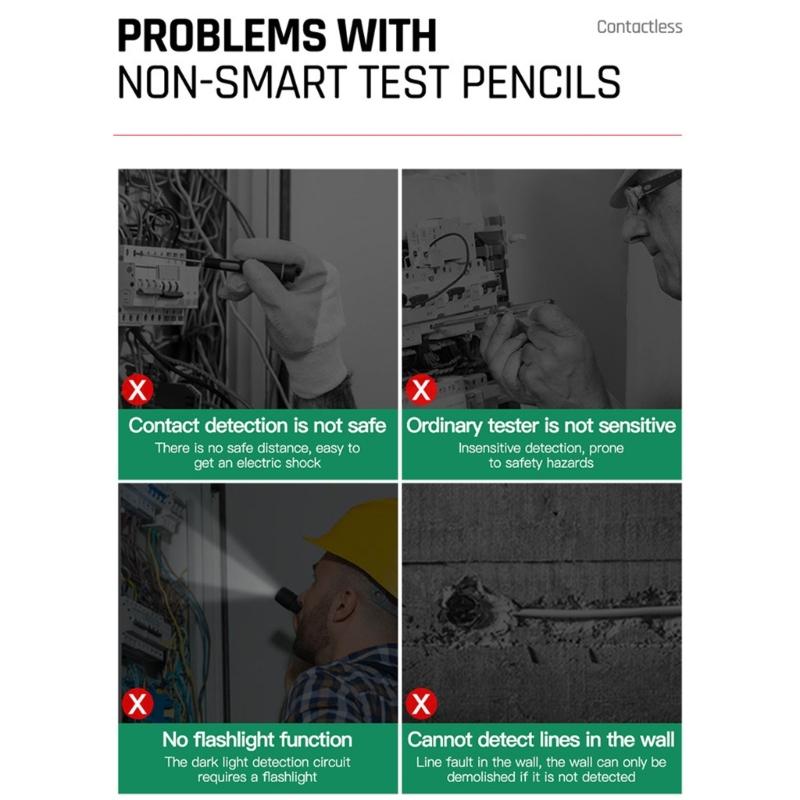 Adjustable Sensitivity Electrical Tester Pen Not Contact Voltage Detectors Live Wire Identifier Flashlight Color Display