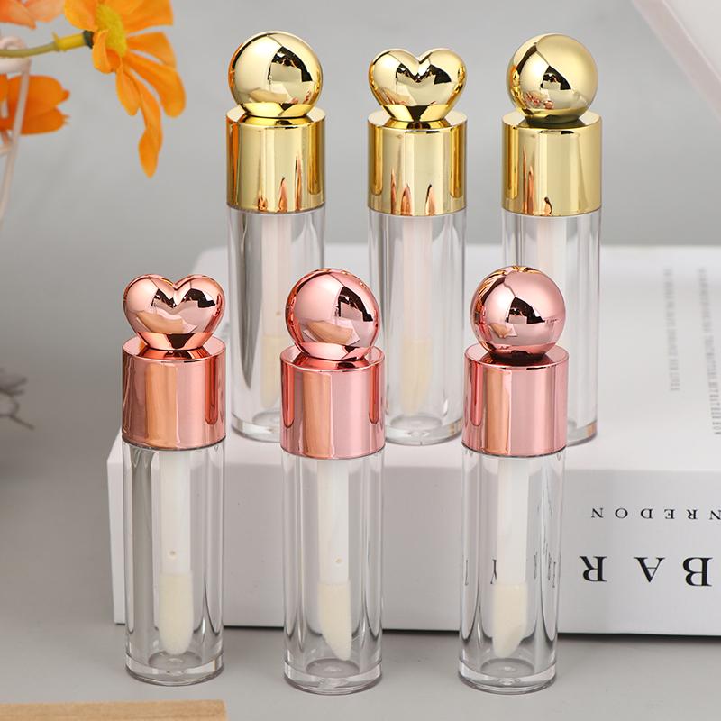 5ml Electroplated Lip Gloss Tube Transparent Pink/Gold/Silver Thick Rod Large Brush Head Empty Bottle Lips Glaze Container