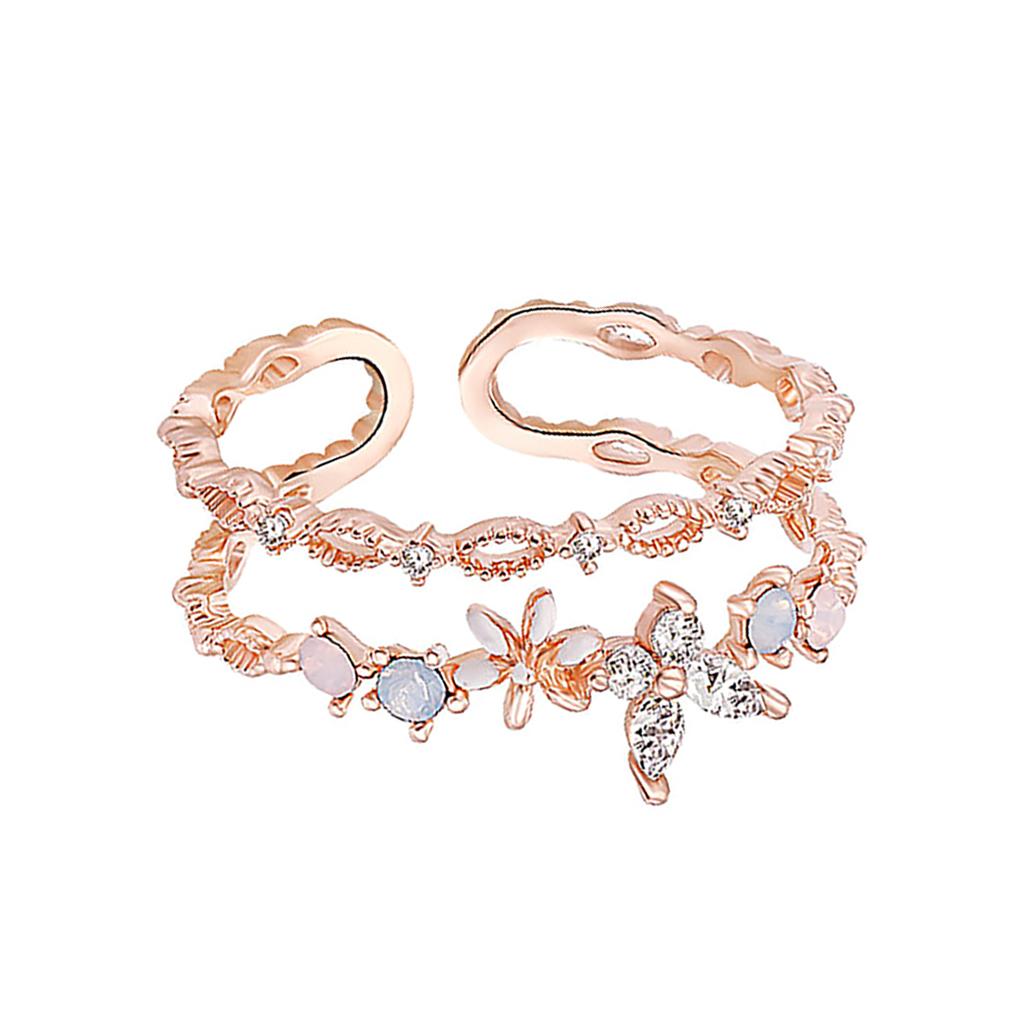 Adjustable Open Women Fashion Cubic Zircon Flower Finger Jewelry Gift for Girls