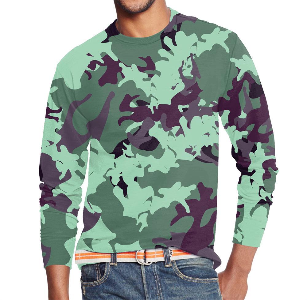 Men's Summer Long Sleeve Outdoors Camouflage Colorful Print T-Shirt Top Men Streetwear Clothing Long Sleeve T-Shirt Women's Pullover