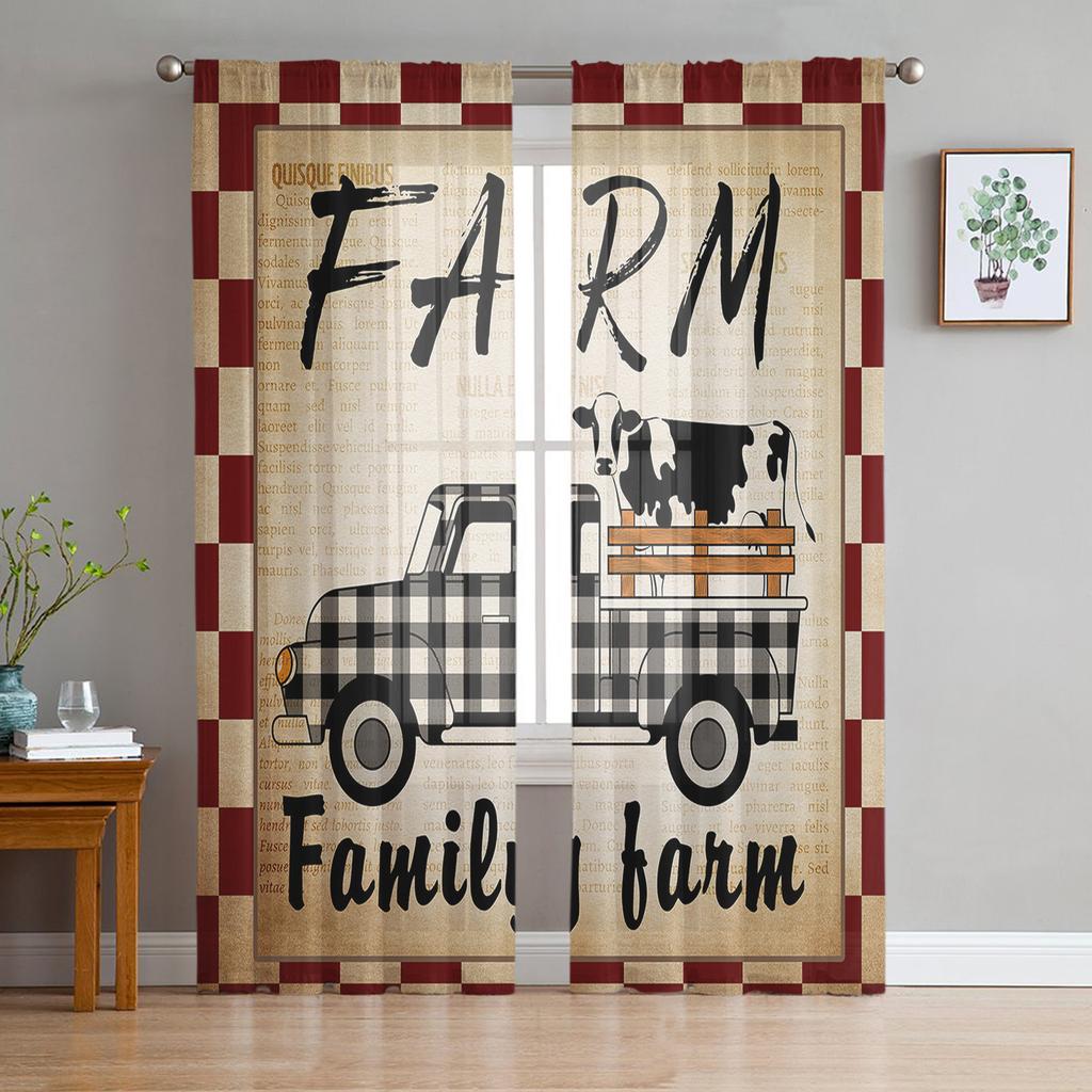 American Country Style Sunflower Cow Sheer Curtains for Living Room Modern Voile Curtain Bedroom Tulle Curtains Window Drapes