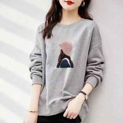 Pendler Damen Casual Loose Frühling Herbst Rundhals Tops Kleidung Pullover Große Größe Loose Lazy Style Casual All-Match Bedrucktes Langarm Top