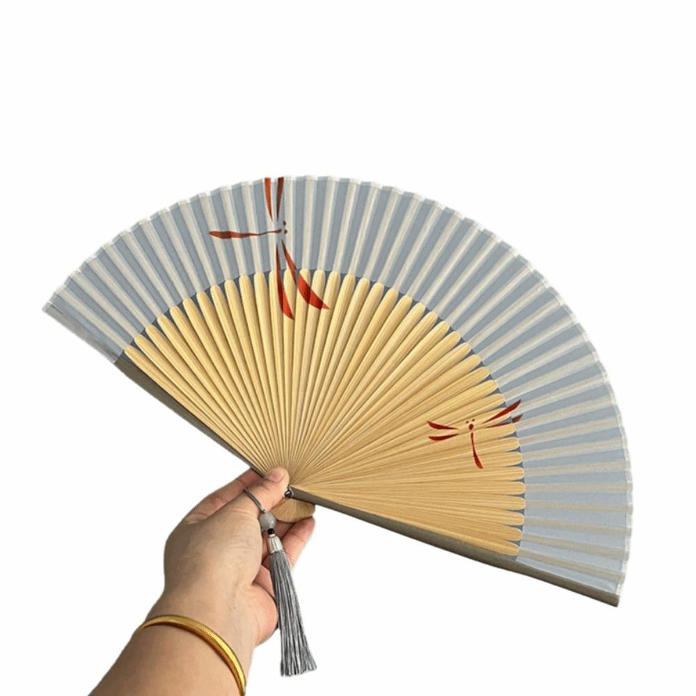 Chinese Style Folding Hand Fan Bamboo Frame Women's Dance Fan Retro Handheld Fan Home Use