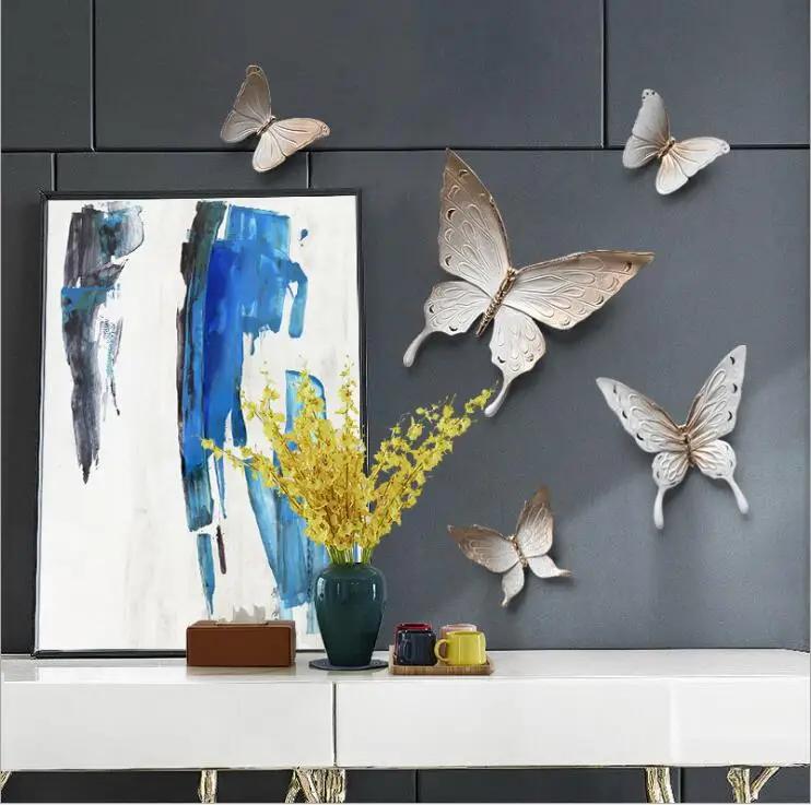 Nordic Luxury Resin Butterfly Wall Sticker Pendant Home Livingroom Porch Wall Hanging Crafts Hotel Background Wall Mural Crafts