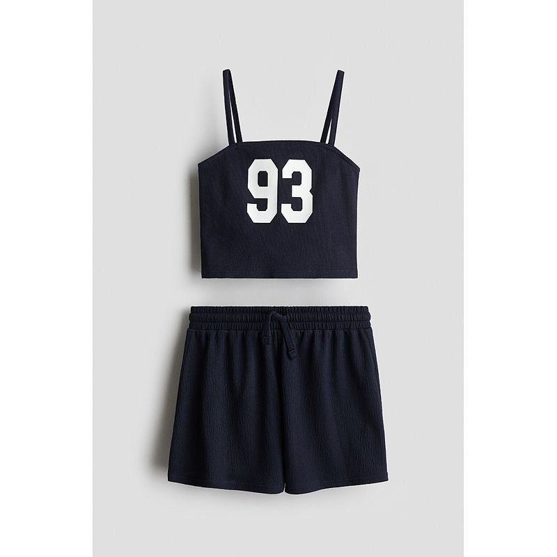 

HM Children s Clothing Girl Suit 2-Piece Autumn 2025 Square Collar Print Camisole Elastic Waist Shorts 1285976