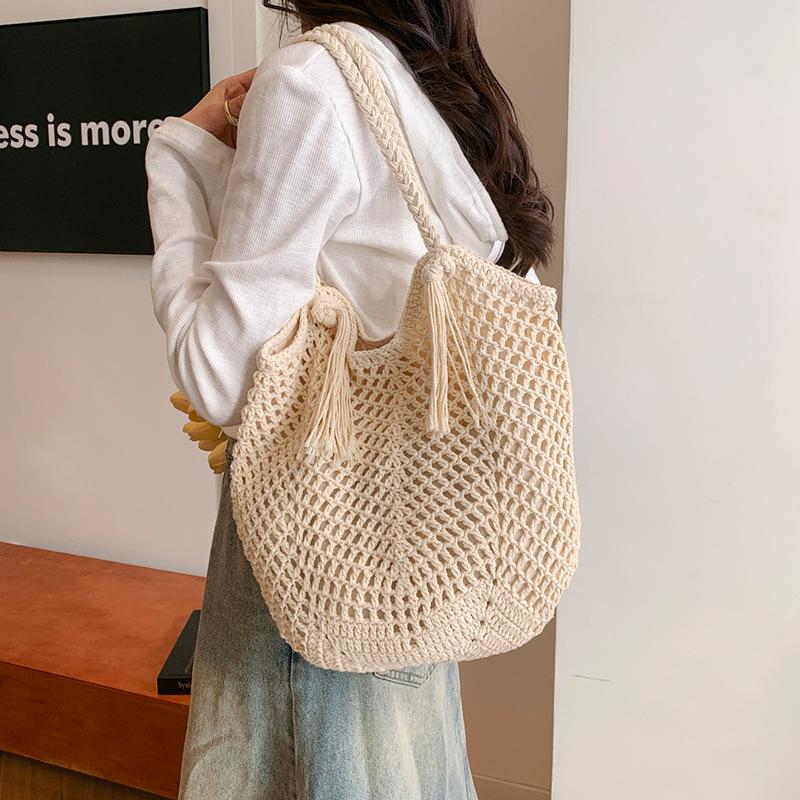 Knitted Bag Handmade Bag Crocheted Tote Bag Tassel Shoulder Bag Handbag Knitted Bag Early Spring