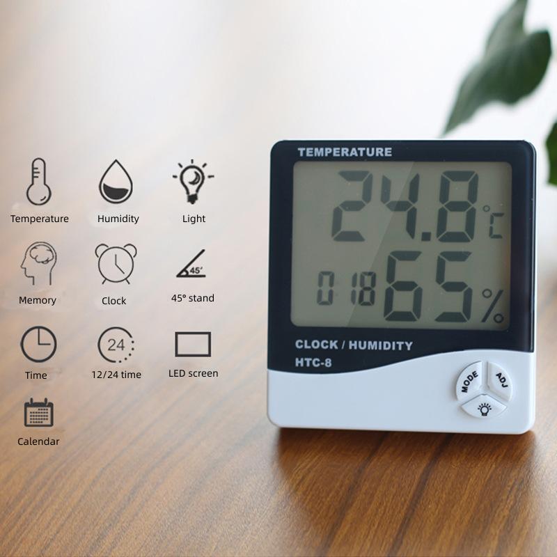Hygrometer Thermometer Temperature Humidity Meter Alarm Clock Calendar Tester with LCD Screen for Eyelash Extensions