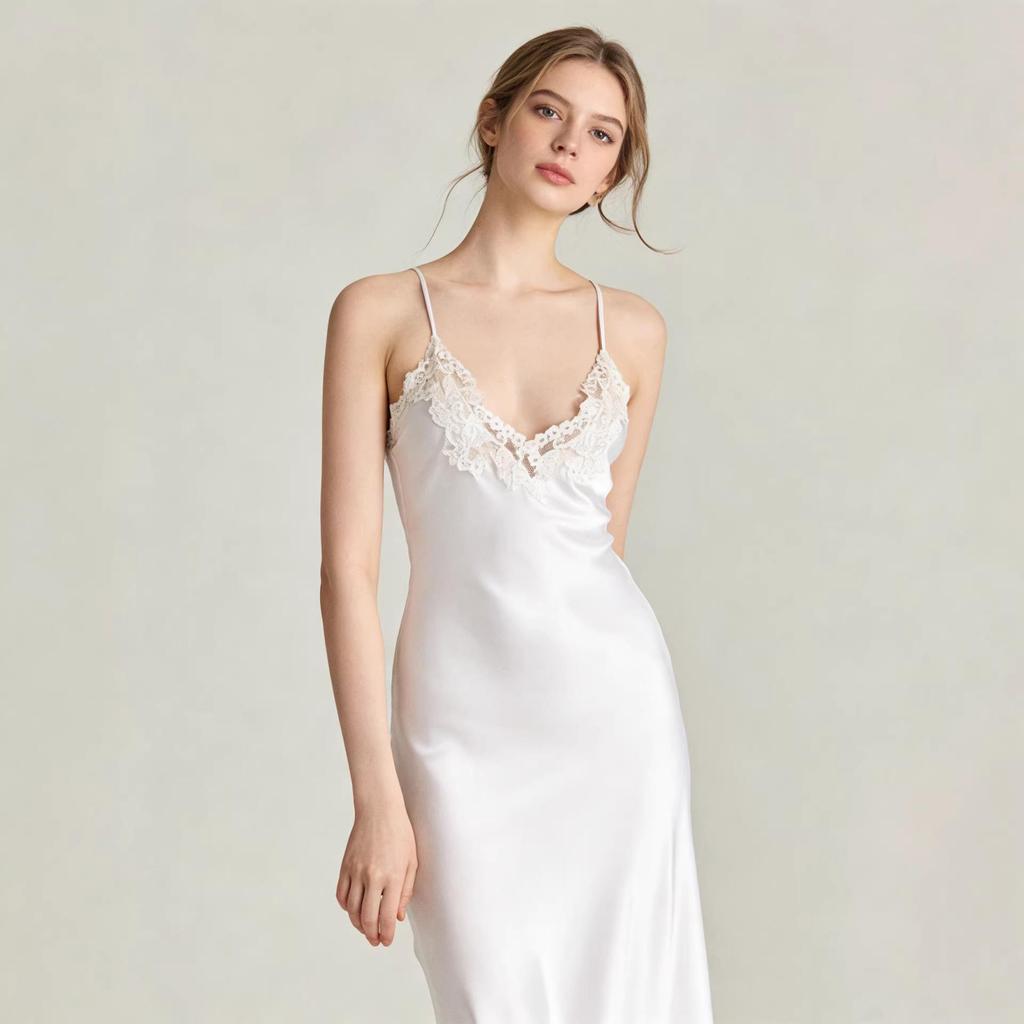 High-Definition Lace-Edge Acetate Dress for Seaside Vacations, Weddings, and Parties