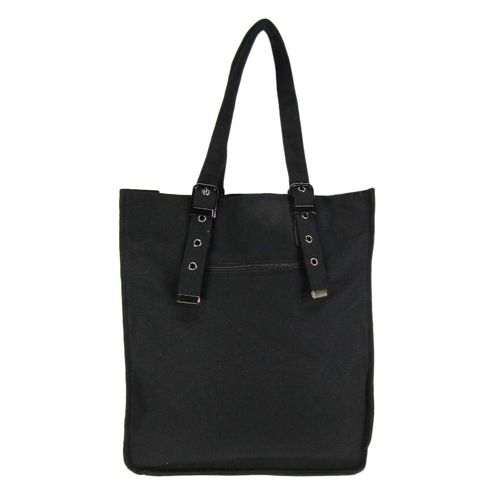 Bolsa de lona de gran capacidad, tamaño A4, vertical, con ajuste de longitud del asa, ideal para ir a la escuela, de lona 3W99, color negro [ABYSS TIME] AOT [Bolsa de lona