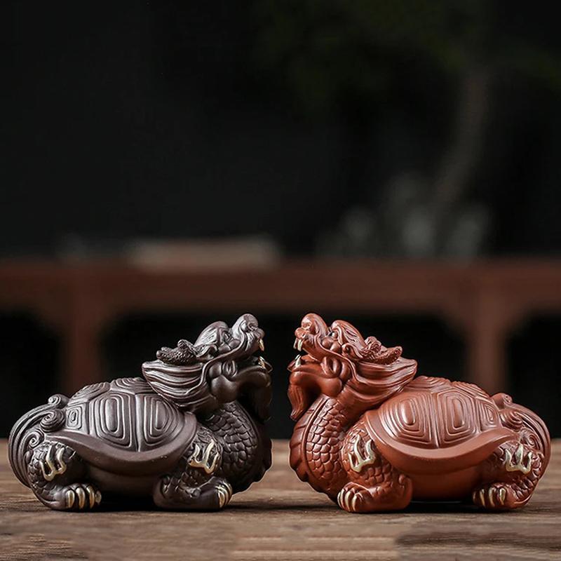Ceramics Dragon turtle mascot Decoration Small Statue- Chinese characteristic  Suitable for home and office Longevity Decor