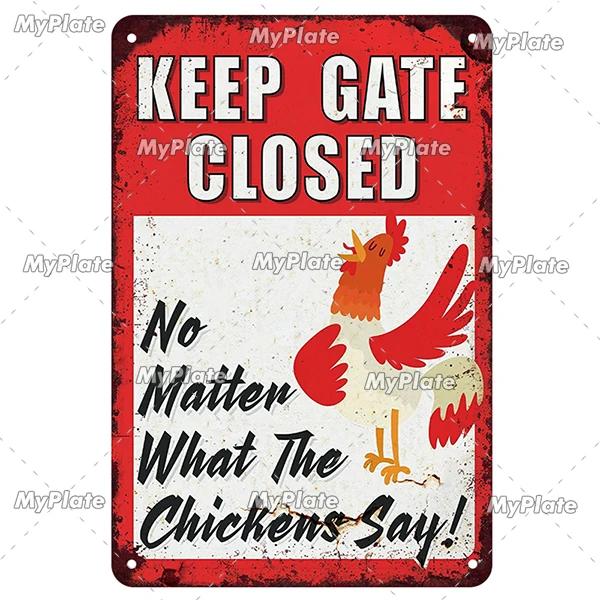[MyPlate] Vintage Farm Chickens Retro Poster  Metal Sign Plate Tin Sign Wall Crafts Decor For Home Room Plaque Decoration Gift
