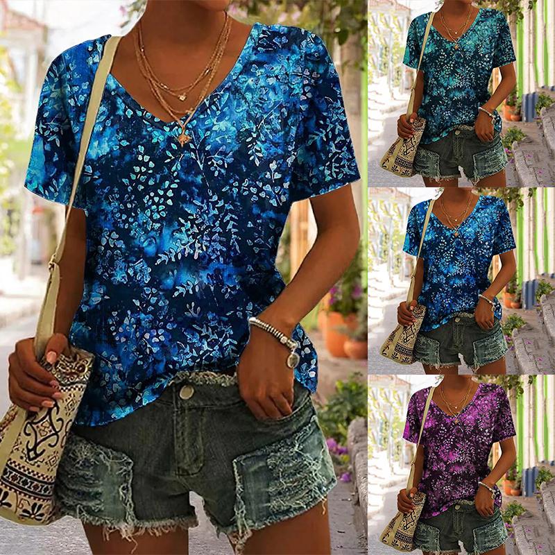 

Летняя женская футболка Футболка Топ Повседневная женская одежда нового дизайна с принтом Свободная женская футболка с v-образным вырезом Повседневная с коротким рукавом