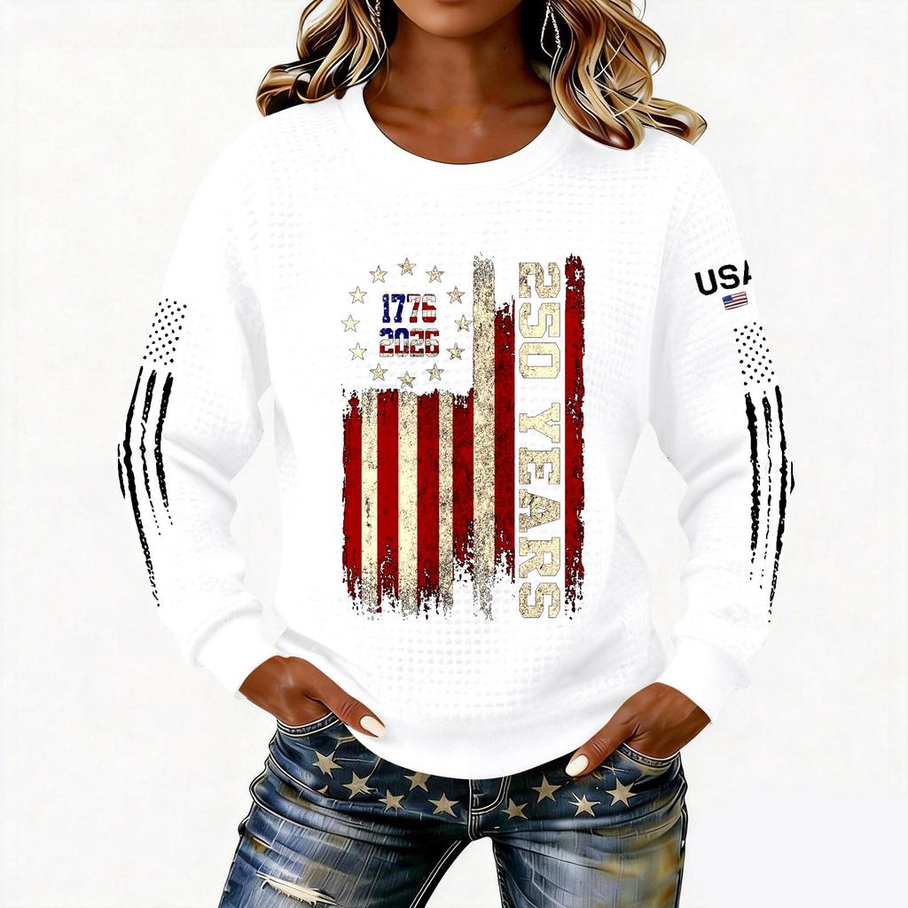 Women's Fashionable Lightweight Long-Sleeved Pullover Sweatshirt With Printed Round Neck