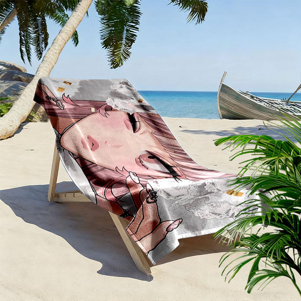 Anime Girl with Lace Design Beach Towel Quick-drying for Travel Outdoor Sports Jogging Beach and Swimming