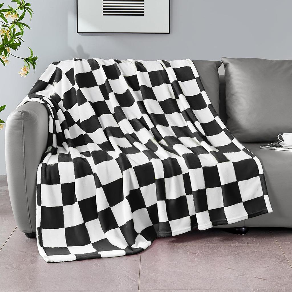 Schwarz-Weiß karierte Decke Flanell Weich Bequem Heimdecke Babydecke Geburtstag Feiertagsgeschenk