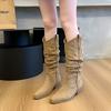 Large Tube Circumference Large Size Women's Shoes Suede Stacking Boots Western Cowboy Boots Thick Leg Boots Thigh Circumference Knight Boots