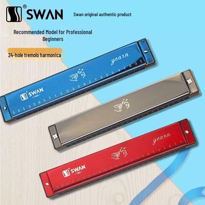 Swan 24-Hole Harmonica, C Key, Double Reed for Beginners and Professionals