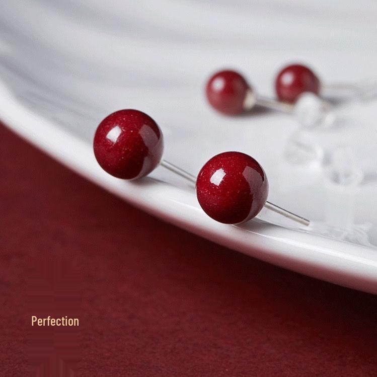 

Сережки-намистини з цинобри Майншен Маленька Червона Квасоля - Святковий Нішевий Дизайн для Різдва та Нового Року Cinnabar Stud Earrings 6MM