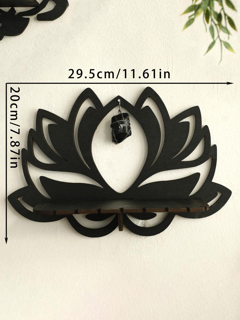 Lotus Ccrystal Shelf Display Black Wooden Wall Shelves Boho Floating Wall Shelf for Bedrooms Offices Living Room Aesthetic Gift