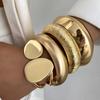 IngeSight.Z 4Style Punk Exaggerated Wide Cuff Bangle Women Vintage Irregular Geometric Glossy Gold Color Spring Bracelet Jewelry