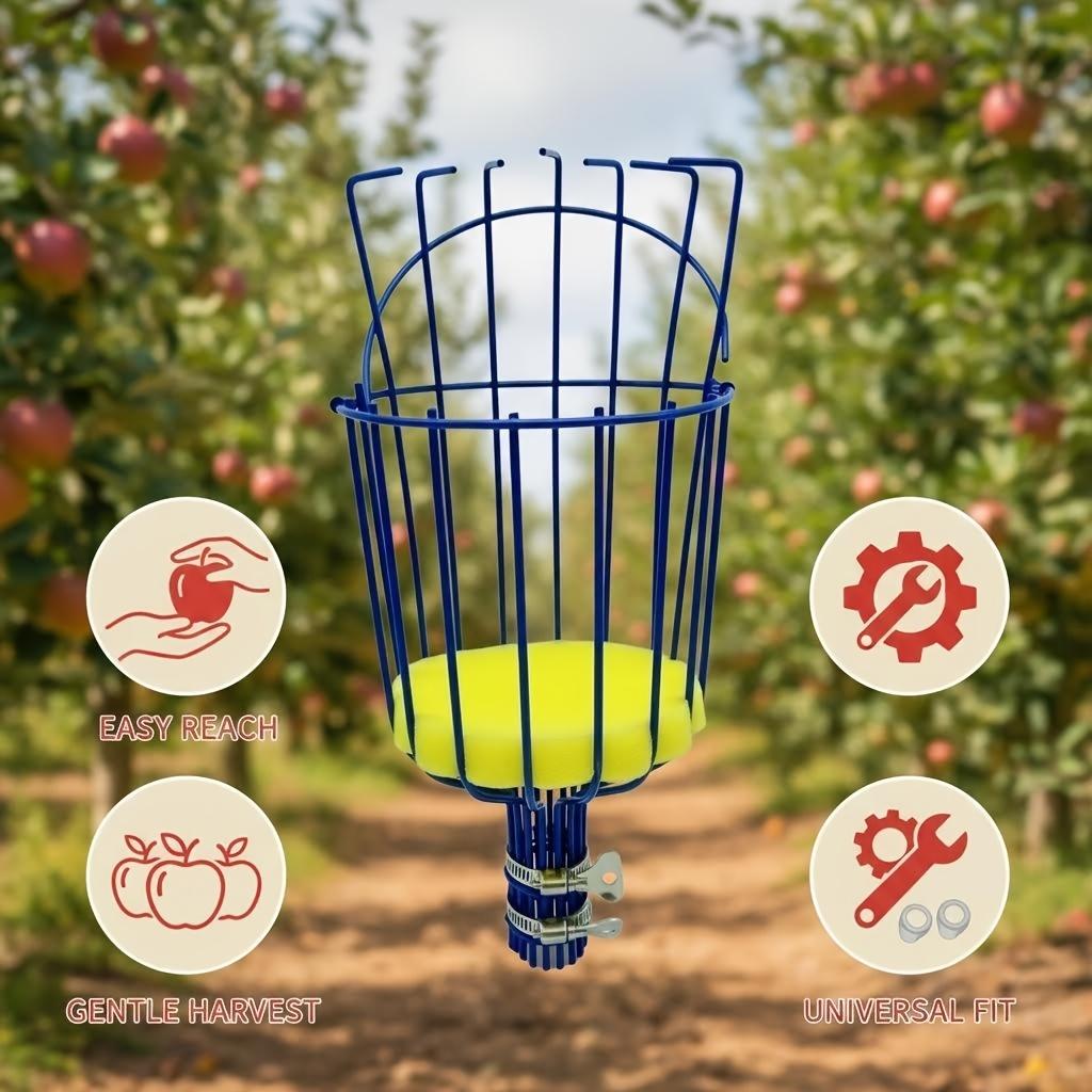 Metal Fruit Picker Tool with Foam Cushion - Telescopic Fruit Picker Tools High-Altitude Garden Fruit Catcher for Apple, Peach & Pear