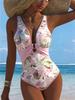 1011 new swimsuit European beautiful women print one-piece swimsuit hollowed out beach leisure