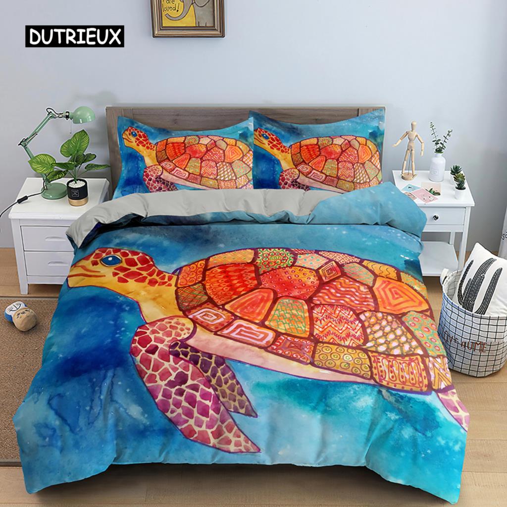 3D Sea Turtle Beddings Set Psychedelic Animal Duvet Cover Comforter Covers Single Twin Full Queen King Polyester Quilt Cover