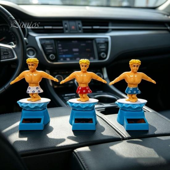 Surfing BilFigur Surfare Pojke Solcellsdriven Nickande Leksak, Tecknad Bobblehead för Mittkonsol Tillbehör Instrumentbräda, Bil Gungande Skakande Figur Kontor