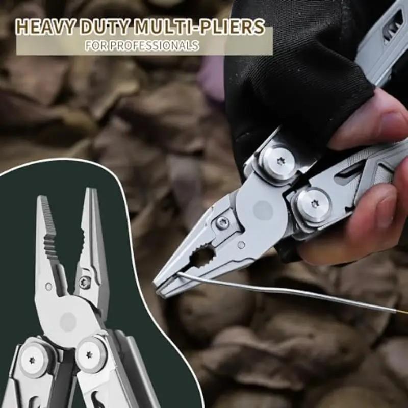 Tralow 28 In 1 Multi Tool Pliers Stainless Steel Foldable With Thread Cutter Knife Saw Screwdriver For Camping Repair