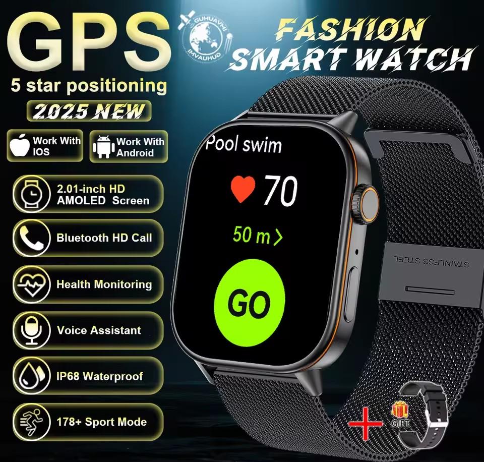 LUCKY START 2026 For Android IOS GPS Smart Watch Women 2.01" HD Screen Heart Rate Bluetooth Call Compass IP68 Waterproof Men Smartwatch