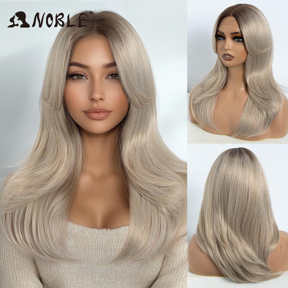 Noble Synthetic Lace Front Wig 14 Inch Straight Bangs Wig Cosplay Wig Ombre Blonde Wigs For Women Lace Wig Synthetic Lace Wig