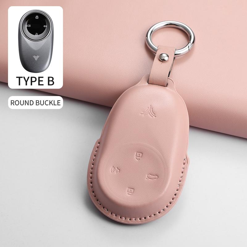 Genuine Leather Auto Key Fob Cover Case Fit For Nezha U Nezha No1 Neta V Smart Auto Key Fob Cover Case Housing Protective Case Mount Key Ring
