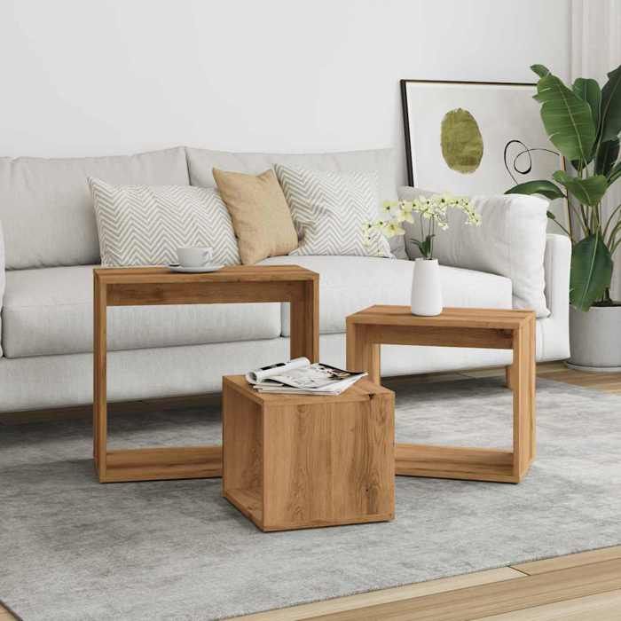 VidaXL Tables gigognes 3 pcs chêne artisanal bois d'ingénierie, table, table de bout, table d'appoint, tables, tables de 856675