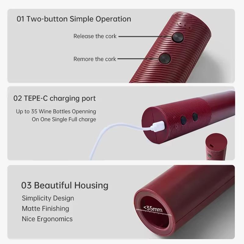 Wine Bottle Opener Portable One-click Button Electric Wine Opener USB Rechargeable Automatic Corkscrew Tool Bar Kitchen Products