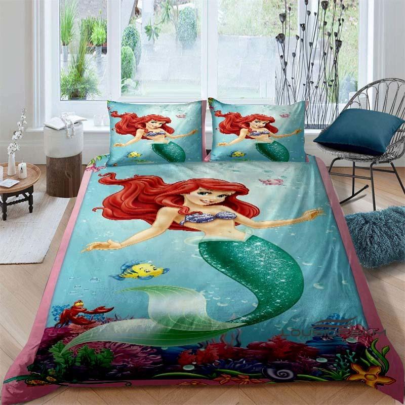 

Cartoon The Little Mermaid Duvet and Pillowcase Bedding Set, for Boys and Girls Bedroom Decor, Children s Gifts. 135x200cm