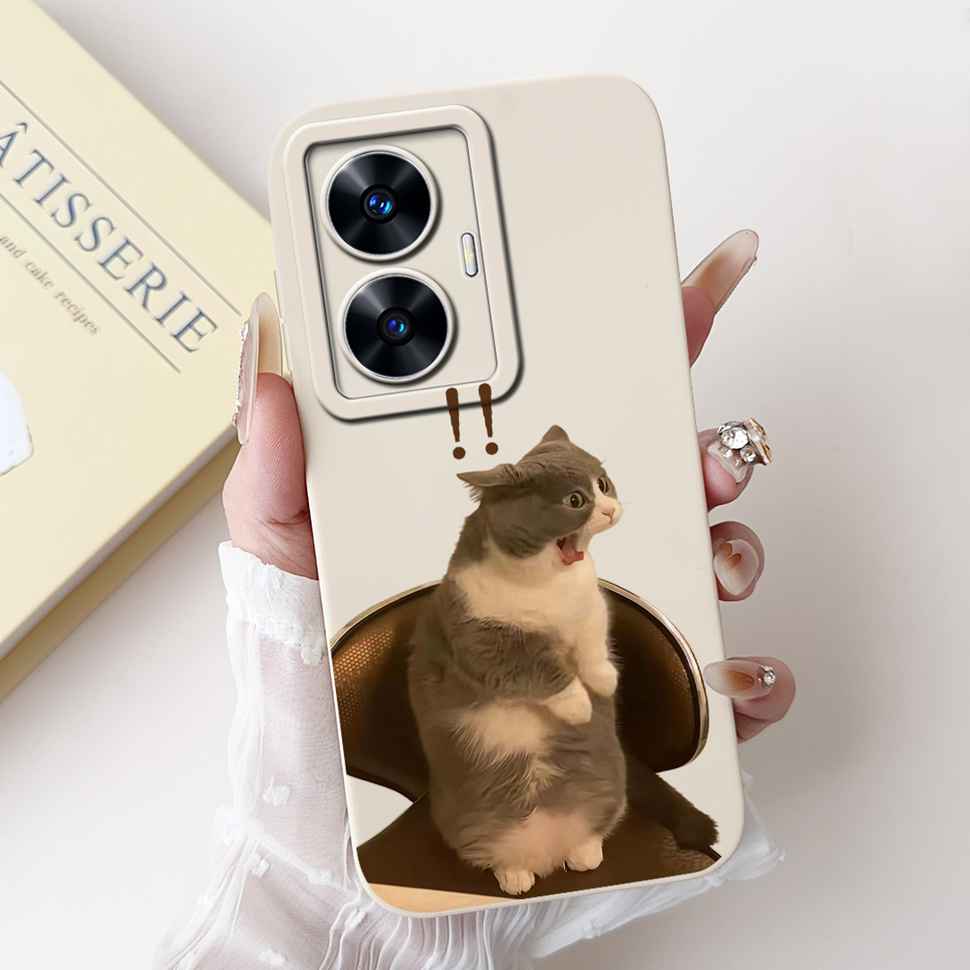 For Oppo Realme C55 RMX3710 Case Cute Cat Luxury Flower Bow Silicone Soft Matte Cover For Realme c55 C 55 Shockproof Phone Case